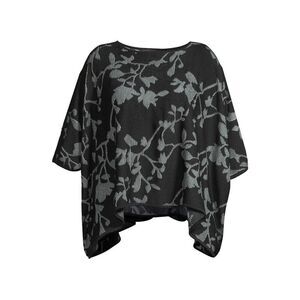 New $275 MING WANG Poncho Wrap Size L/XL Black Knit Floral Jacquard Oversized